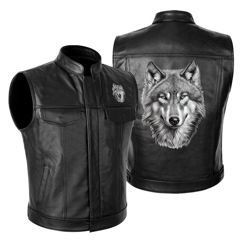 Cross-border Foreign Trade LONE WOLF NO CLUB Wolf Head High-end Motorcycle Leather Jackets Men's PU Motorcycle Racing Suit