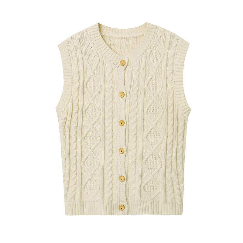 3th mañana estilo francés botón antiguo giro textura apilados punto chaleco cardigan ZY1090