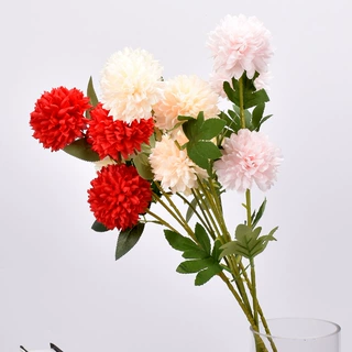 乒乓菊仿真花婚庆礼堂客厅装饰假花卉 3头球菊蒲公英葱球人造花束