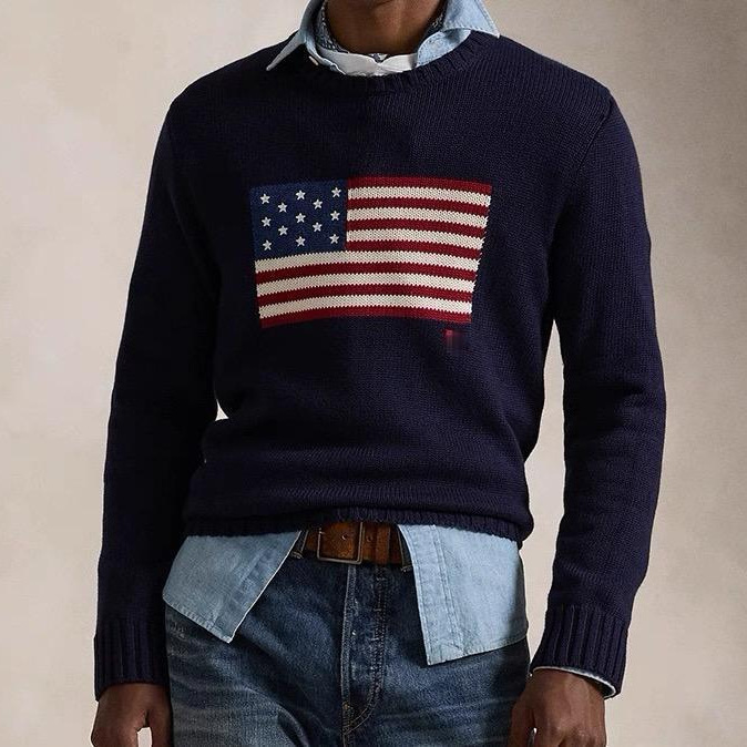 Rl Five-Pointed Star Embroidery 25 Autumn and Winter New Pure Cotton Round Neck College Casual Sweater Unisex Star Embroidery Warm