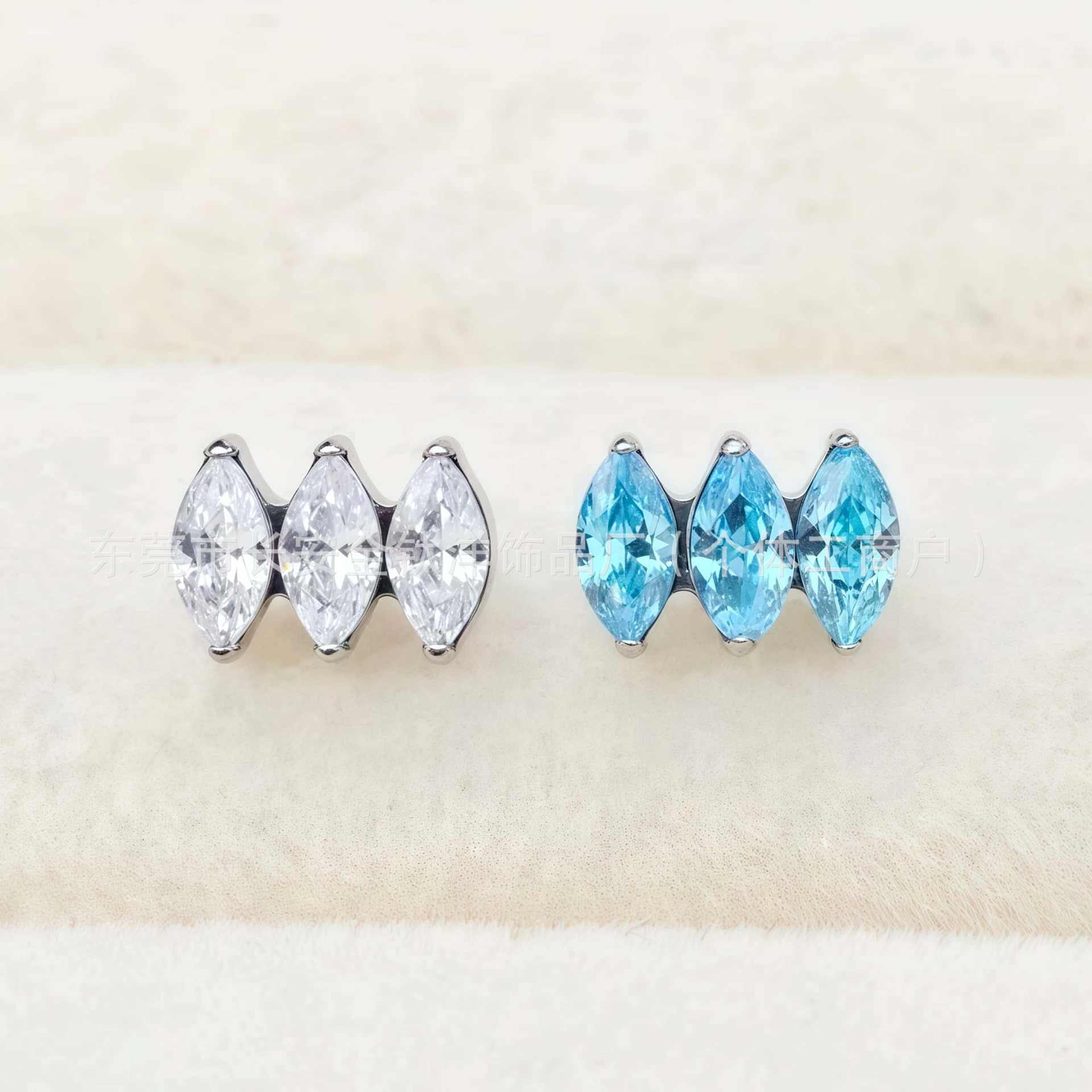 F136 Titanium Side-By-Side Marquise Earrings with Zirconia - Lip Studs, Nose Studs, Ear Bone Studs, G23 Titanium Alloy Piercing Jewelry detail image 7