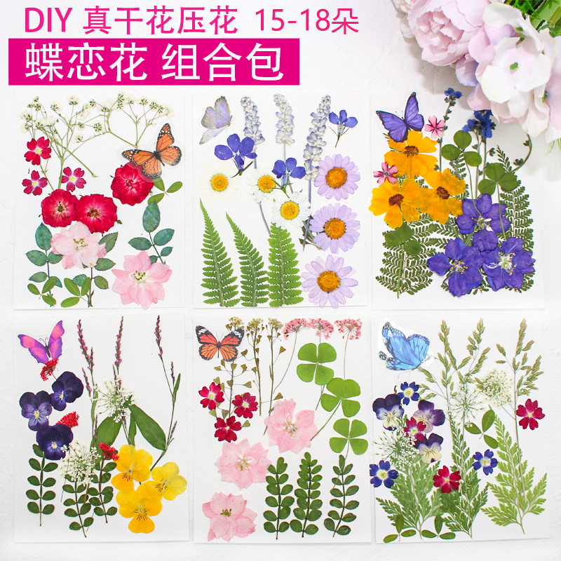 love of butterfly dried flower embossing plant combination diy handmade epoxy photo frame table lamp fan embossing material package wholesale