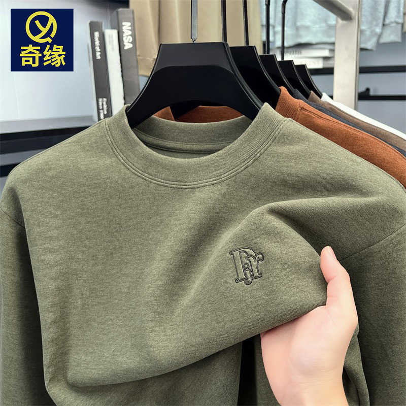 7A Antibacterial Velvet Sweatshirt for Men 2025 Autum New Fashion Casual Embroider Trendy Brand Round Neck Long-Sleeved Bottoming Shirt for Men