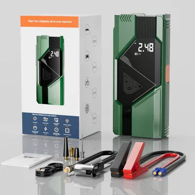 Air Pump, High-Power Car: Hava nasosu - qb16-dark-green-electric-air-pump-all-in-one-6000-mah-ordinary-clamp-19-cylinders