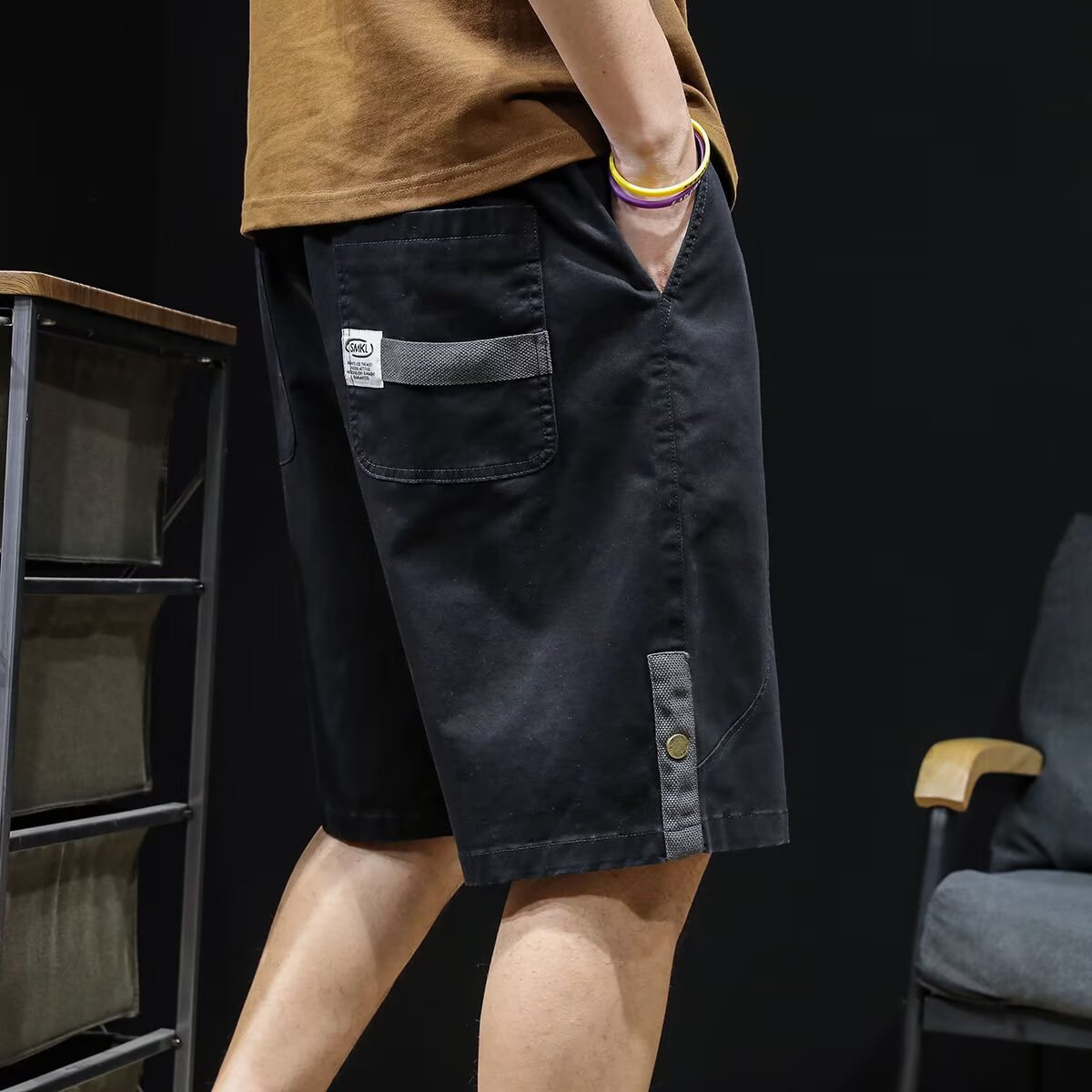 2025 estilo americano de alta calle retro lavado hombre marca de tendencia de verano cintura elástica suelta pantalones casuales rectos
