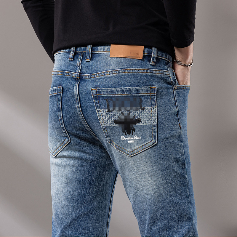 Guangzhou Xintang Men's Jeans, Light Luxury Korean Style, Thick Stretchy Slim Fit, Export Brand, Original Label Dr