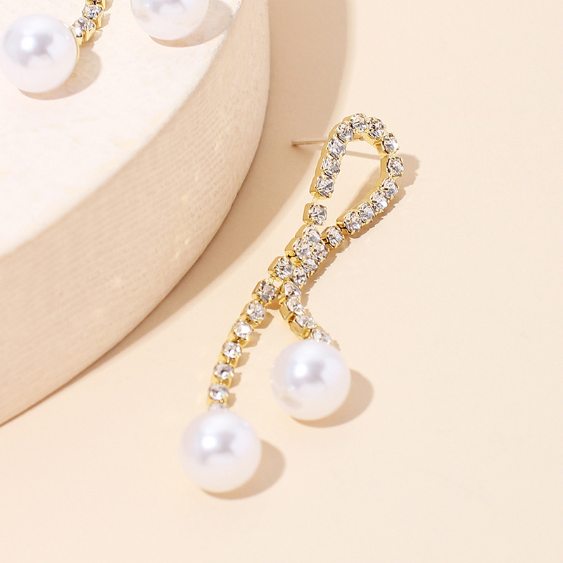 5g Weight Earrings Classification Wedding, Travel Occasion Women'S Gender Basic Style Gold Color Korean Rhinestone Pearl Long Tassel Earrings 5