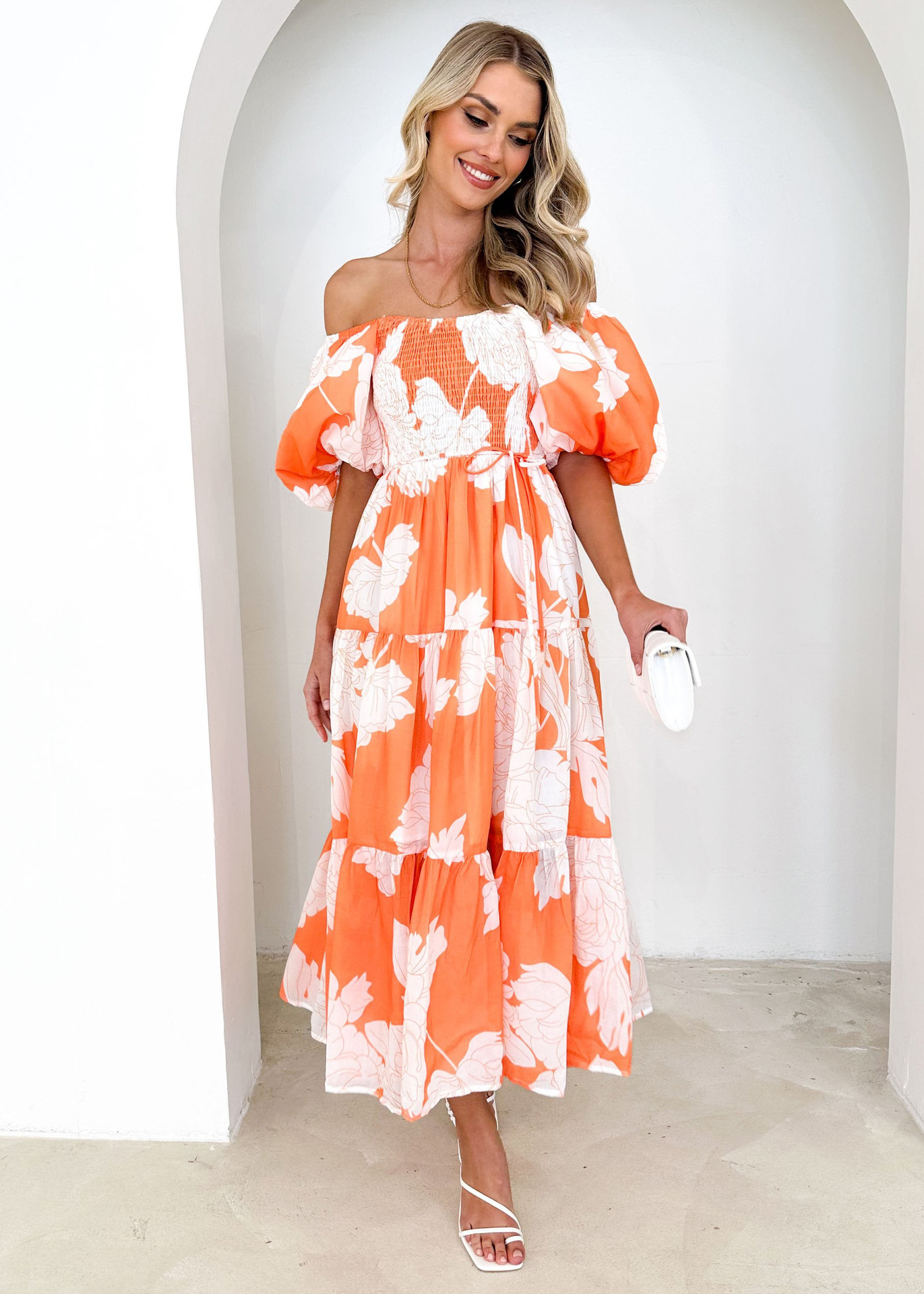 Women's Swing Dress Elegant Pastoral Off Shoulder Printing Short Sleeve Flower Maxi Long Dress Holiday Daily display picture 24