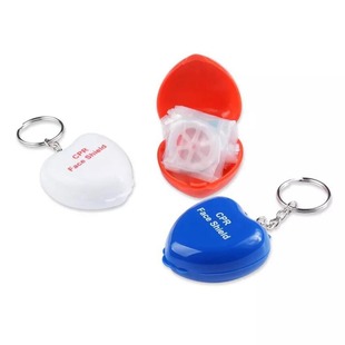 4 color optional heart shaped CPR first aid mask, keychain breathing mask CPR life key plastic box