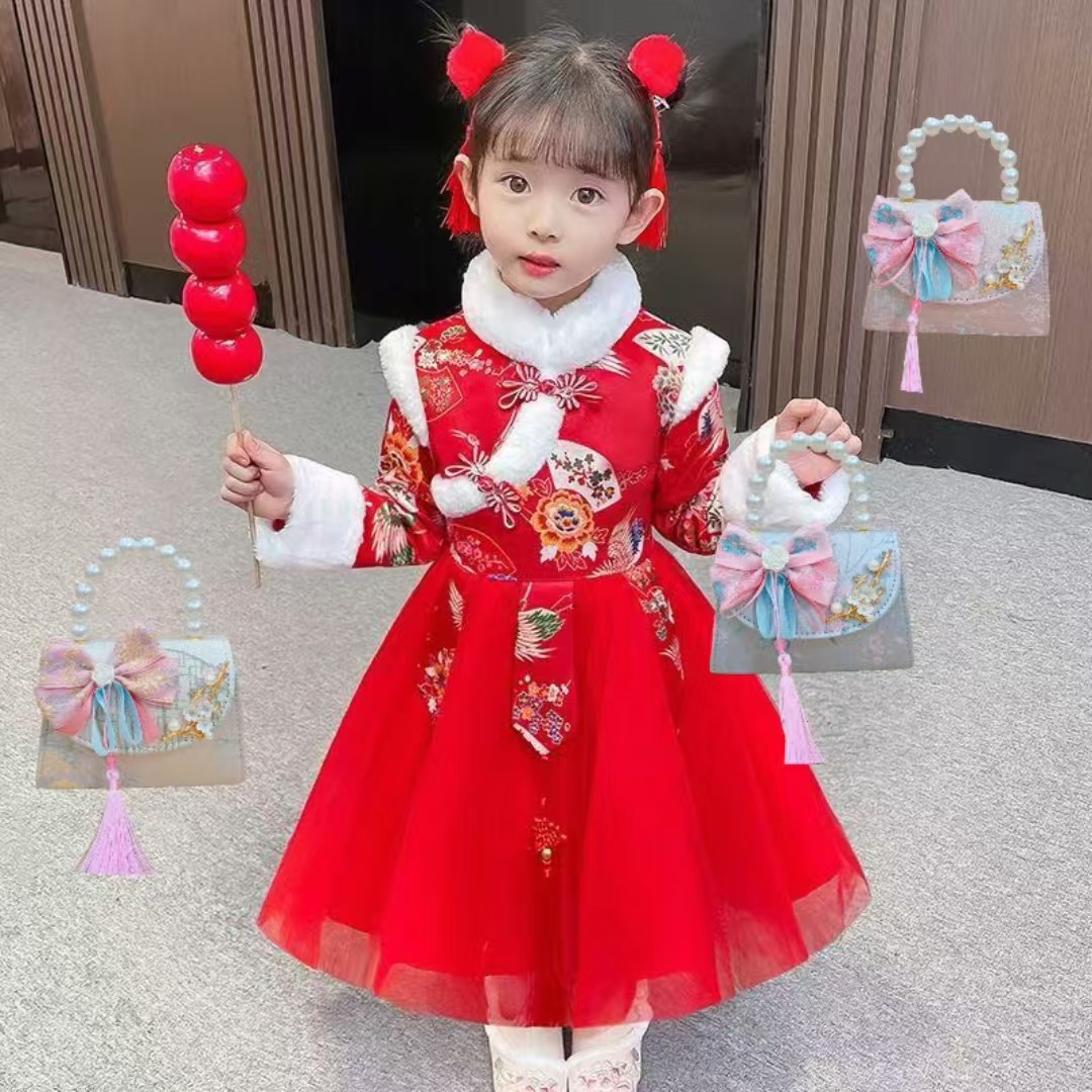 Bolso de princesa de estilo chino bolso de cadena bolso de perla bolso de mano para niñas bolso de accesorios de ropa de vestir regalos del día del niño