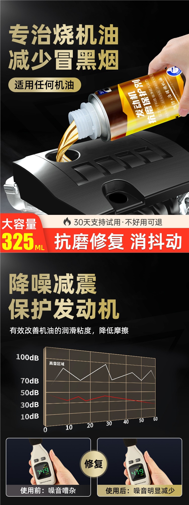 Car Engine Anti-Wear Protection Agent, Oil Burning Noise, Shaking and Blue Smoke Repair Agent, Oil Additive Noise Reduction