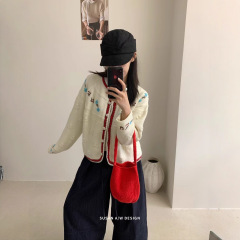 苏珊 2025秋冬季新款韩系花朵刺绣针织开衫宽松保暖毛衣上衣26978