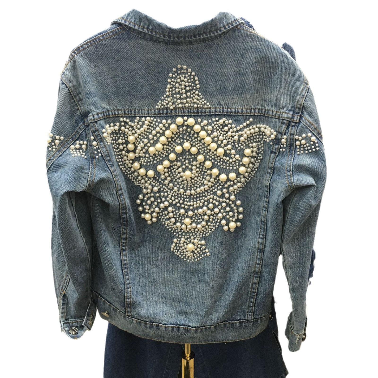 Women's Clothing autumn new beaded denim jacket loose pearl embroidery short top jacket female trend_voghion.com