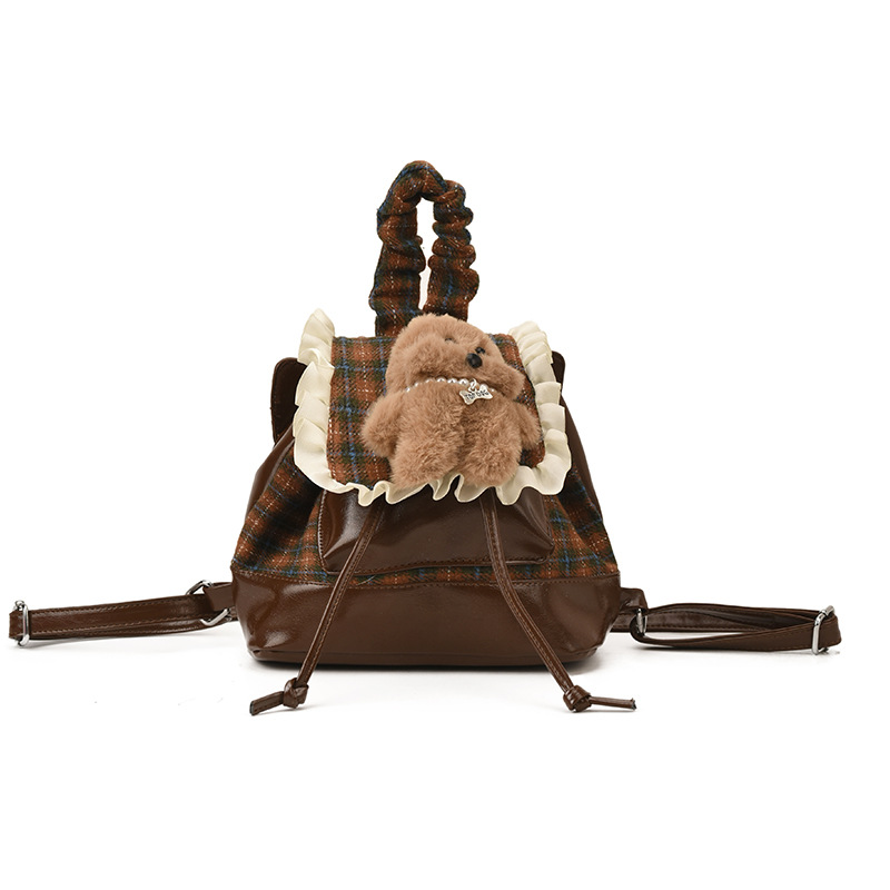 2025 nueva simple mochila infantil a cuadros coreana encaje a cuadros lindo oso mochila bebé