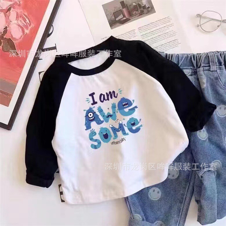 Children's Cotton Long-sleeved New Arrival Cartoon Printed Top for Spring and Autumn