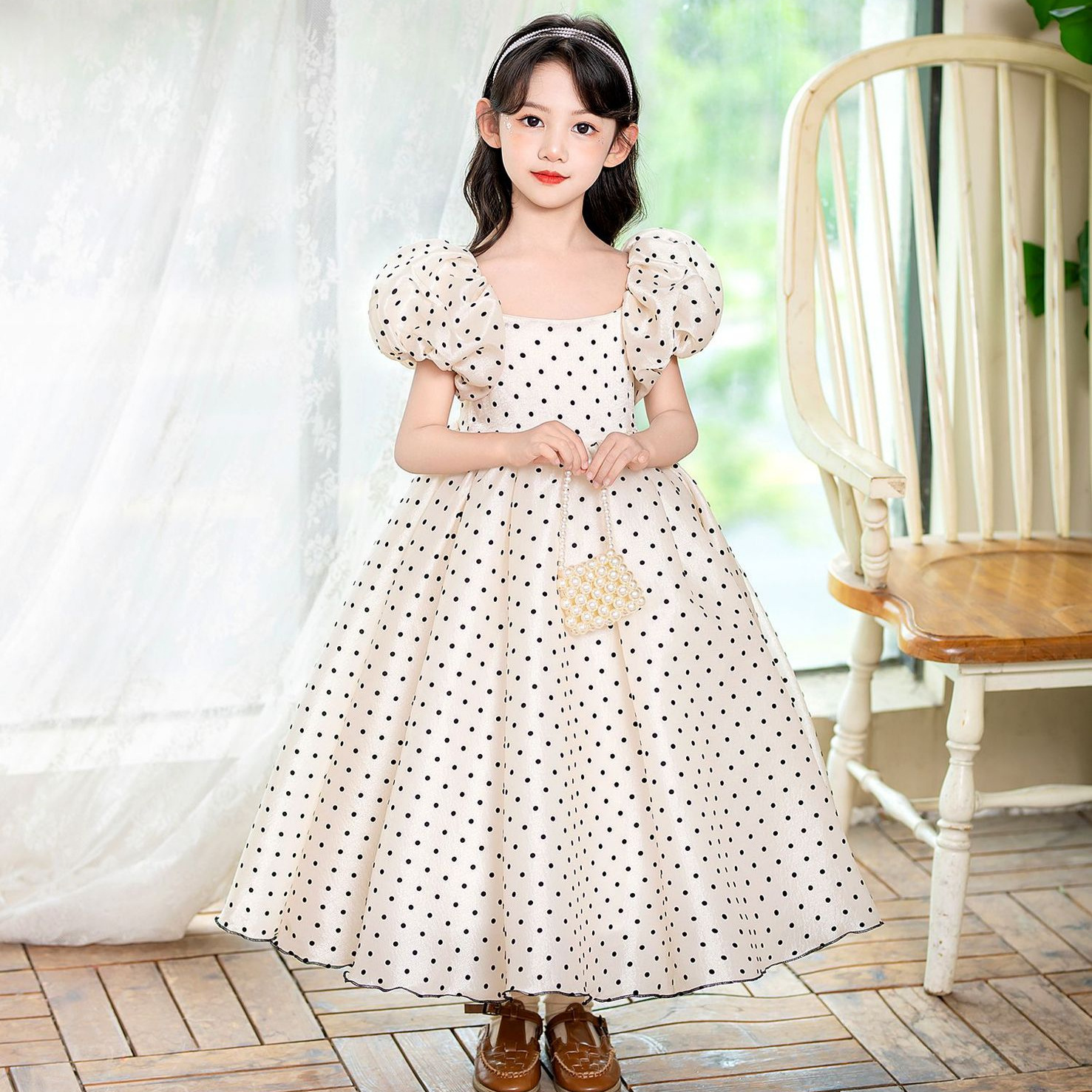 跨境法式蓬蓬裙礼服裙波点公主裙女童高端连衣裙夏季长裙洋气RA83