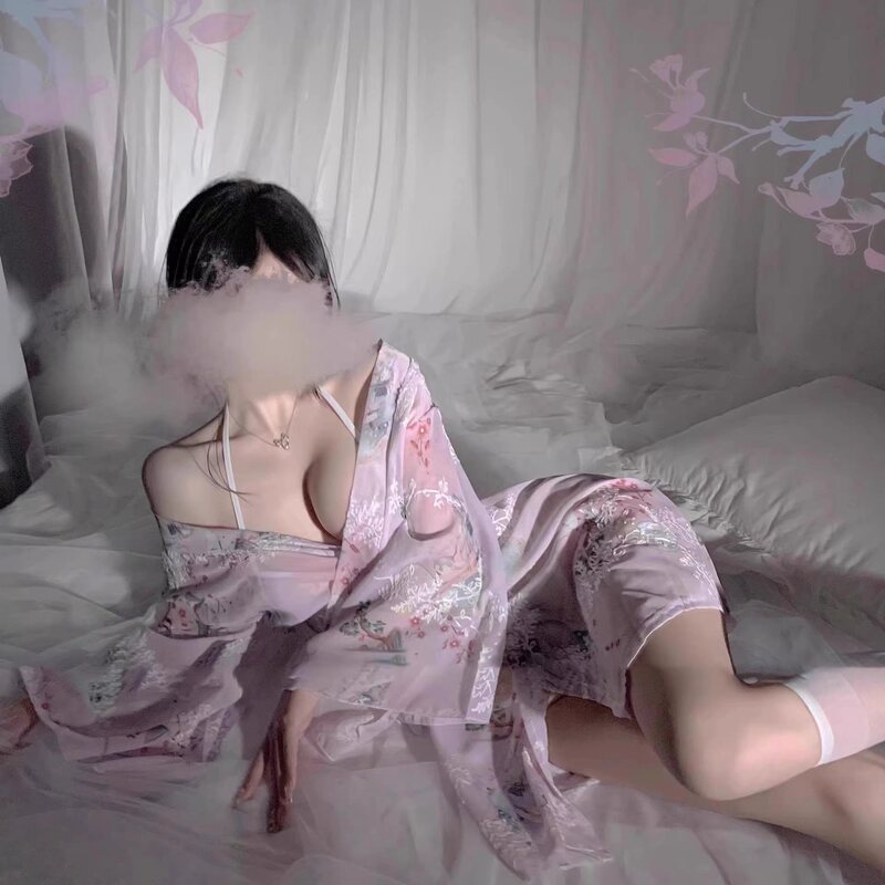 Sexy Lingerie Sexy Kimono Deep V Temptation Japanese Style Printed Thin Kimono Bed Suit Uniform Wholesale