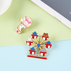 卡通胸針ins動物摩天輪 熱氣球徽章 可愛兔子合金滴油創意飾品