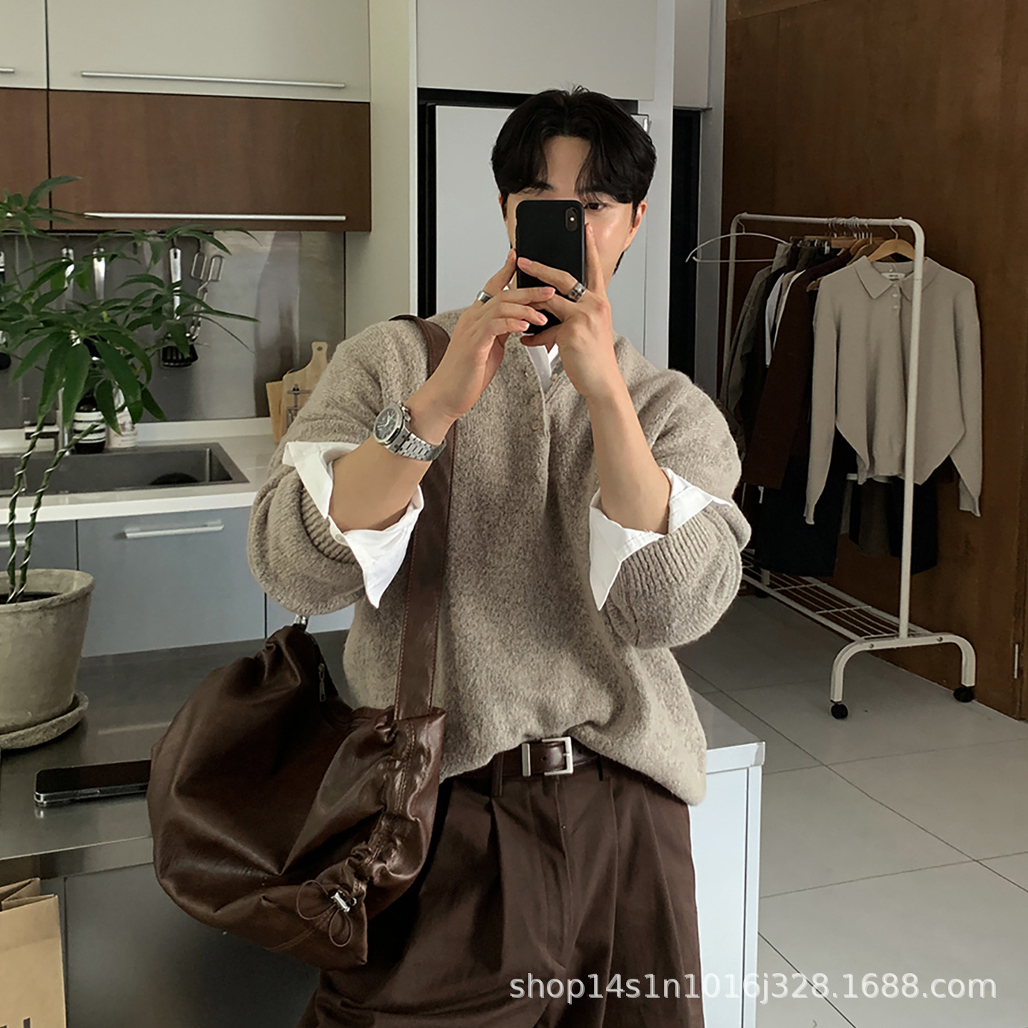 Asclo Basic Henry Round Neck Sweater Men's Winter Machine Washable Sweater Lazy Soft Waxy Knitted Base