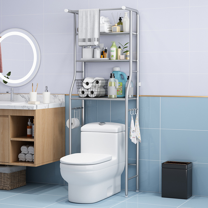 Estantes de baño de acero inoxidable piso nuevo inodoro lavadora almacenamiento de cosméticos sin perforación