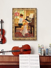 欧式琴房装饰画弹钢琴的孩子挂画乐谱古典轻奢小众音乐教室摆画