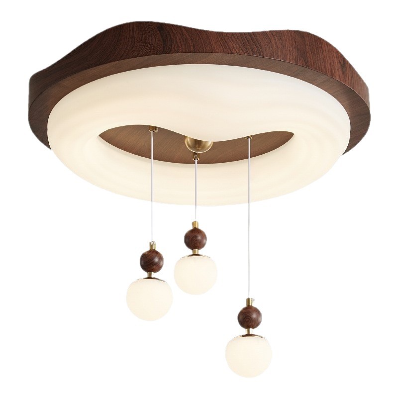Lámpara de techo de bola de burbuja simple de estilo crema medieval, color nogal, habitación de los niños, dormitorio, protección ocular, lámpara de techo de espectro completo