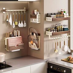 メラド胡桃木キッチン棚穴開けない調味料鍋蓋ナイフホルダー家庭用多機能収納棚