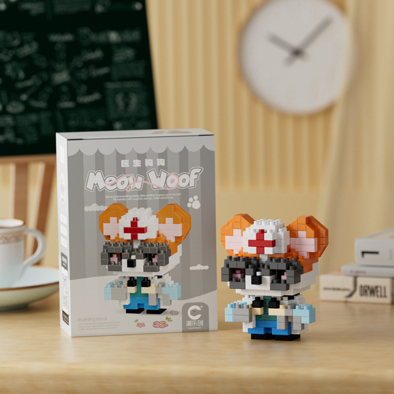 Compatible con LEGO gigante Panda flor azul lindo muñeca de dibujos animados montado bloques construcción juguete para niños puesto caja ciega al por mayor