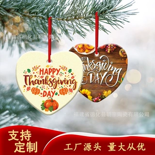 厂家定制陶瓷挂件 跨境亚马逊现货心形主题圣诞就挂件礼品挂饰
