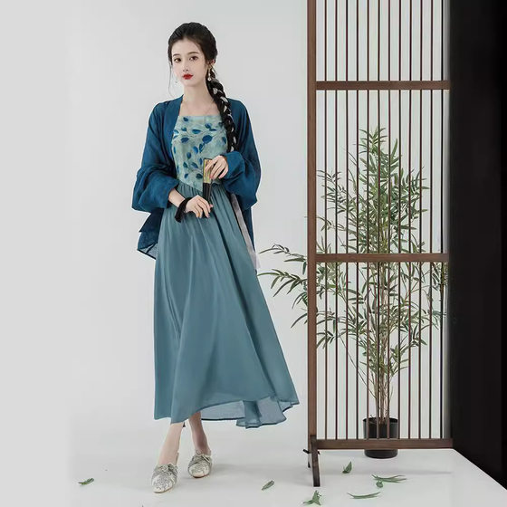 New Chinese Style High-end Song Style Improved Hanfu Women's Summer Dress 2025 Ethnic Style Shawl Sling dress Two-piece Set