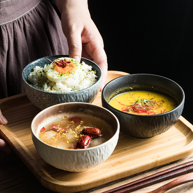 Textured Rice Bowl Dining Bowl Creative High-value New Style Household small size Soup Bowl Dessert Bowl Porridge Bowl Breakfast Bowl