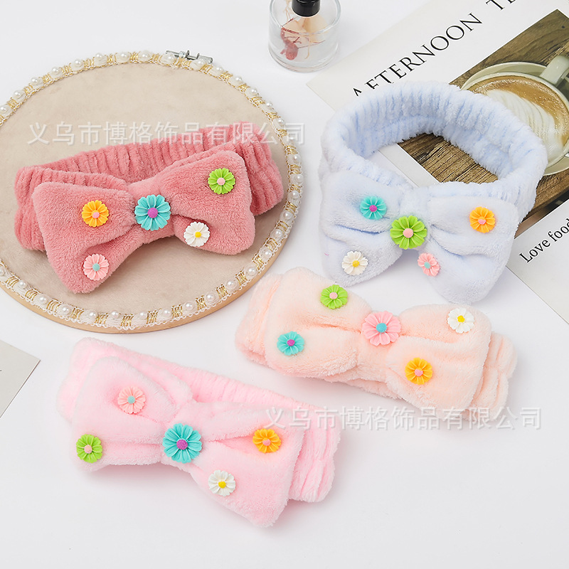 Nueva diadema de ala ancha mujer dibujos animados tridimensional pequeña flor arco cara lavado maquillaje deportes pelo banda maquillaje accesorios para el pelo