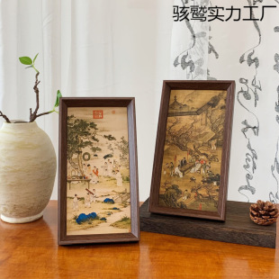 新中式古风国画山水画相框摆台复刻艺术桌面摆件简约挂画-阿里巴巴