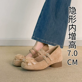 韩版山茶花双系带金属扣单鞋女2026年秋夏季气质内增高玛丽珍女鞋