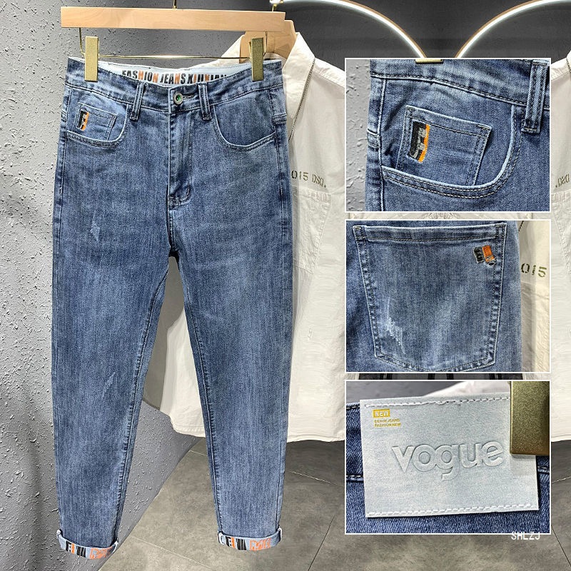 High-End Men's Jeans Spring and Summer New Loose Versatile Trendy Stretchy Straight-Leg Ash Print Long Pants for Men