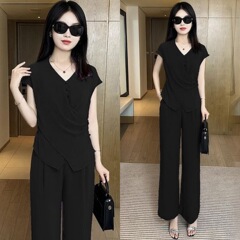 欧美跨境亚马逊夏季时尚上衣套装洋气减龄上衣显瘦气质休闲两件套