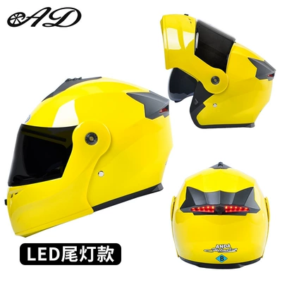 for Men, Motorcycle Helmet with Dual, Motosiklet kaskı (dəbilqə) - 3c-tail-light-model-yellow-black-tea-mirror-high-definition-mirror