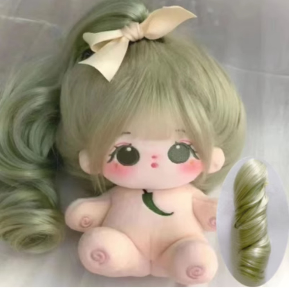 20cm algodón muñeca peluca Cola de Caballo Pelo Largo doble cola de caballo rizado en forma de humano clip de garra en stock