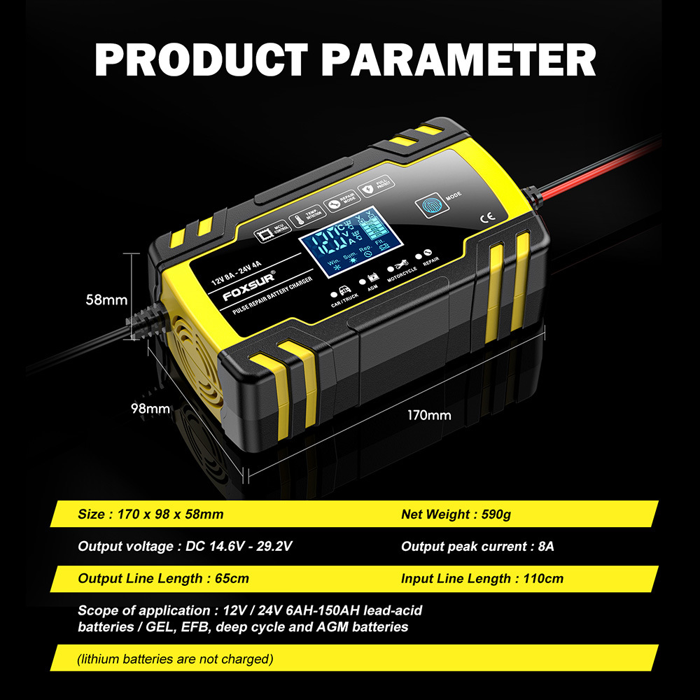 Multi-Stage Automatic Smart Battery Charger 100-240V battery charging