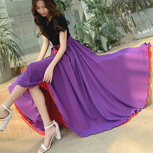 Two sides wear Chiffon Ballroom dancing long skirts for women girls waltz tango foxtrot smooth dancing long gown Uighur xinjiang square dance skirt red dress