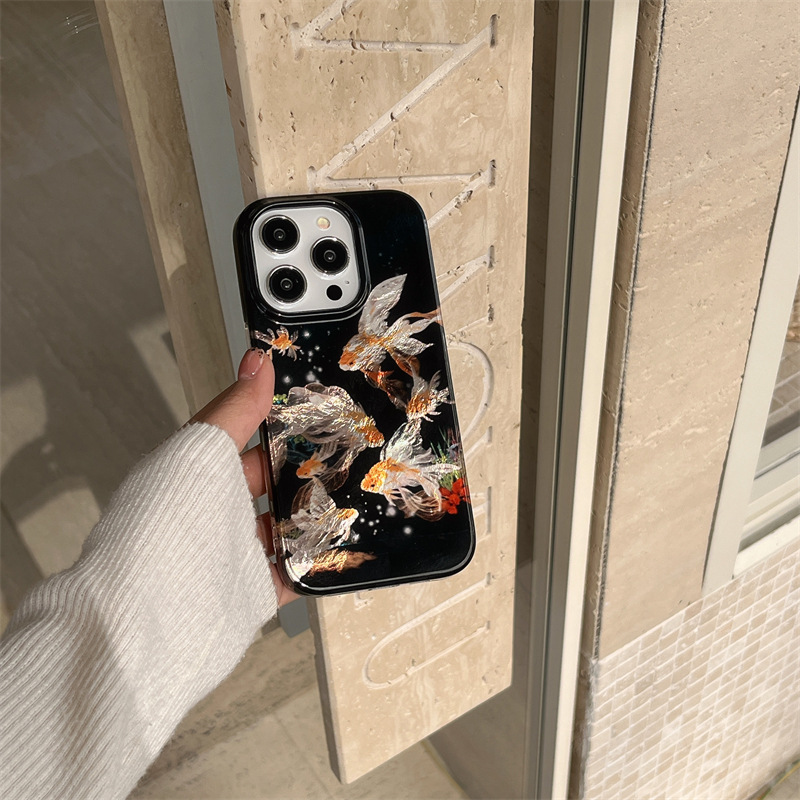 Brillante de estilo chino Lucky Koi para iphone16ProMax Apple 15 funda para teléfono móvil 14 nuevo estilo 13 mujer 16