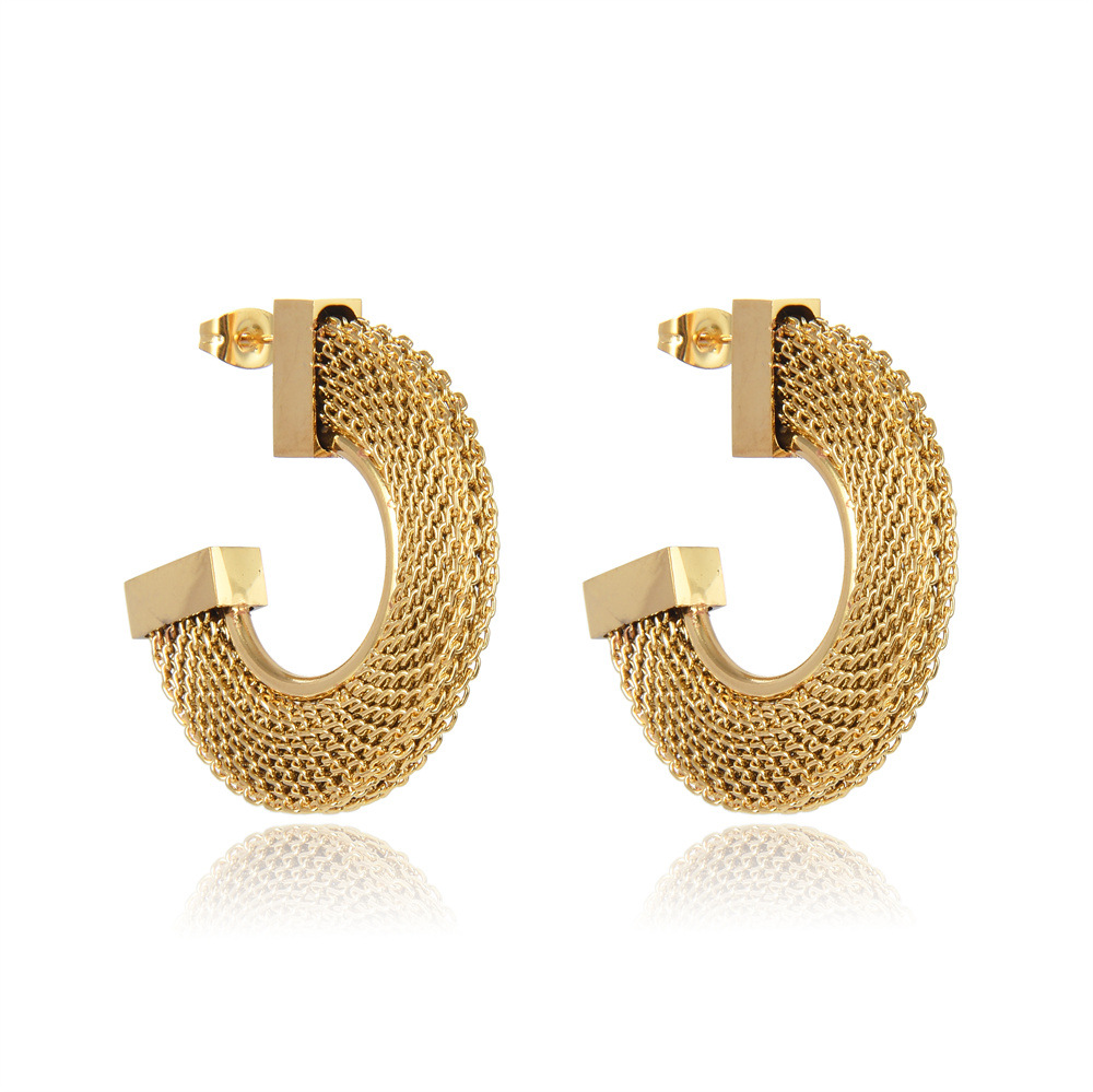 Fashion Round Titanium Steel Earrings Metal Stainless Steel Earrings display picture 1