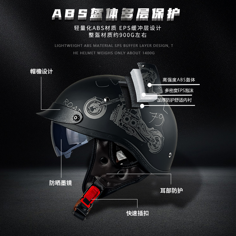 Fábrica de cascos personalizados OEM retro medio casco de motocicleta para hombre casco de seguridad locomotora de verano coche eléctrico casco de pala