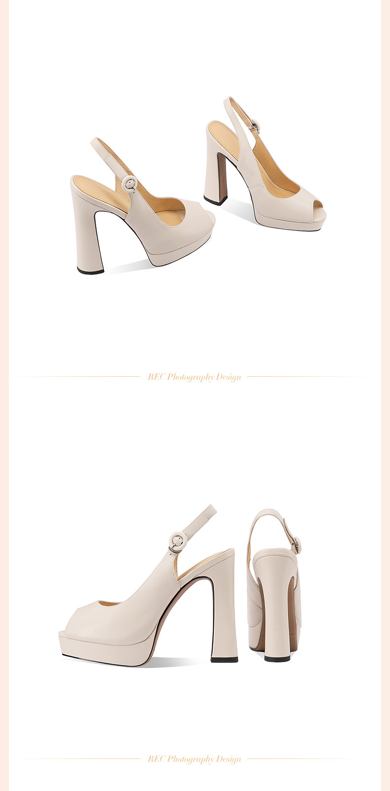 Sandal cao gót nữ hở mũi quai ngang da thật đế platform gót 14 cm — Đen 14cm chi tiết 7