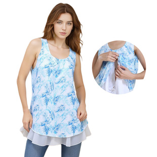 Summer Chiffon Maternity Tops Maternity Vest Loose Sleeveless T-Shirt Outer Wear Fake Two-Piece Nursing Tops