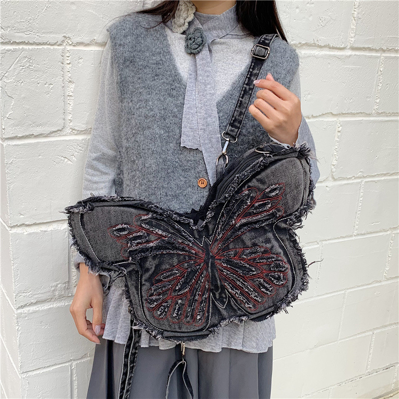 Bolsas de vaqueros de gran capacidad para niños y niñas lindas mariposas pequeñas bolsas de mochila para bebés 2025 nuevas bolsas de comercio exterior para niños