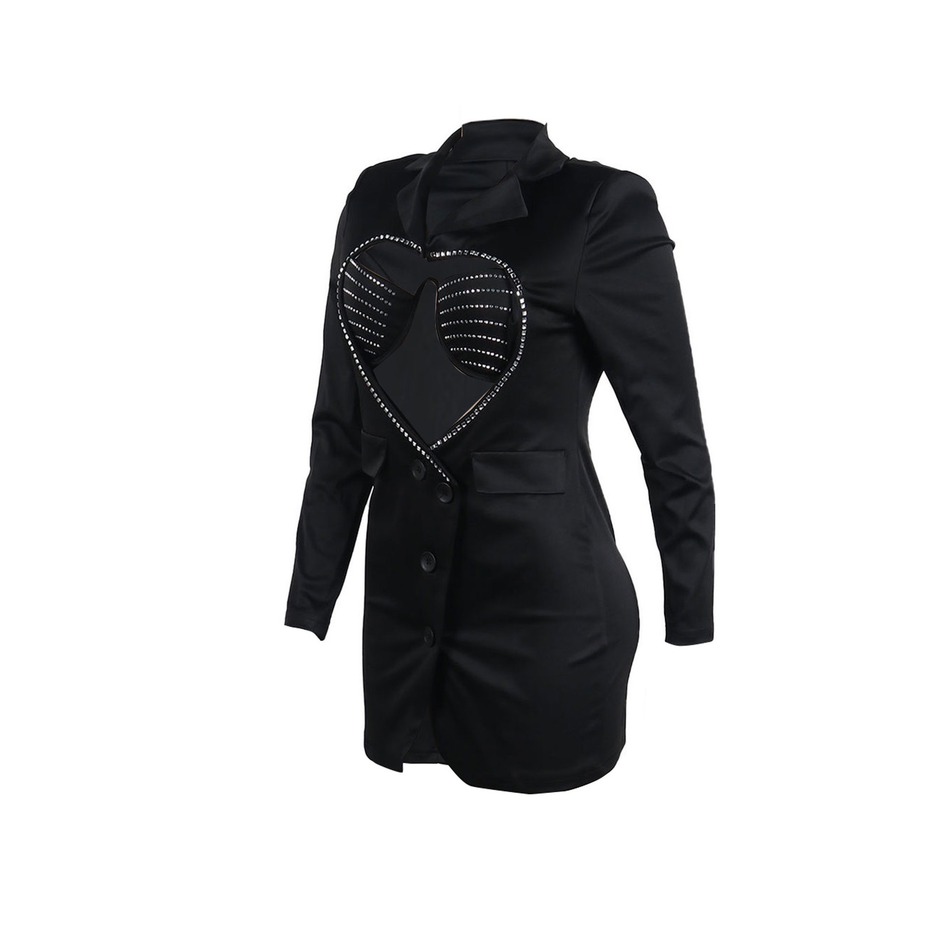 Women's Clothing Slim Fit Two Piece Set Style Sexy Solid Color Bodycon Suit With Rhinestone Heart Shaped Design For Women_voghion.com
