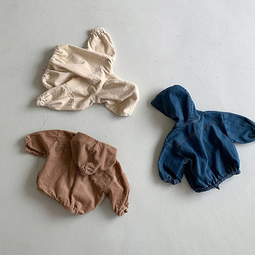 Korean style ins children's baby spring and autumn new cardigan fashionable hooded denim corduroy casual jacket