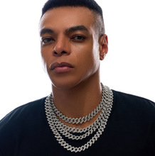 15mm合金满钻菱形古巴链欧美男士双排四边型嘻哈项链饰品厂家批发