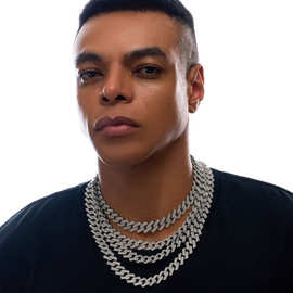 15mm合金满钻菱形古巴链欧美男士双排四边型嘻哈项链饰品厂家批发